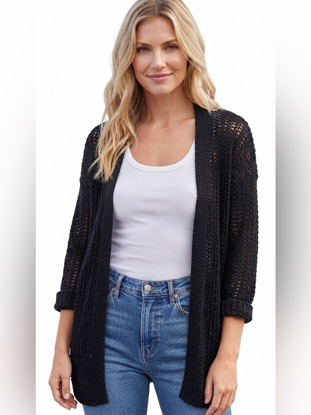 Open Knit Black Cardigan